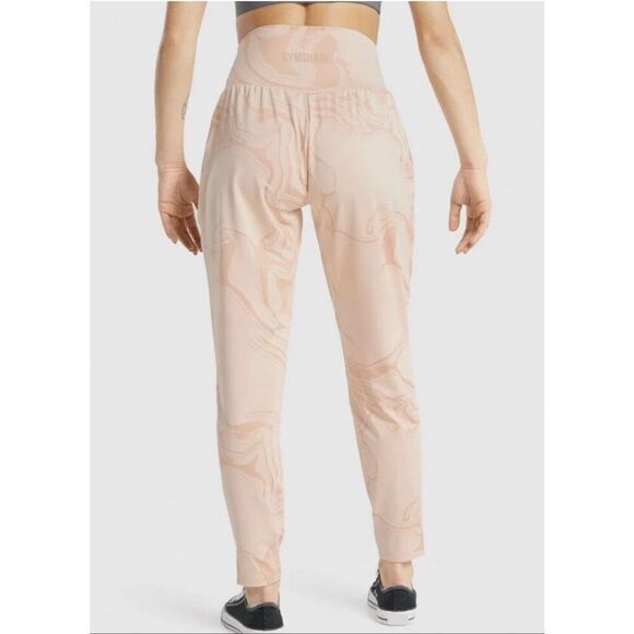 Gymshark GS Power Bottoms Light Pink Marble Print Gym Pants Joggers High Waist S - Picture 2 of 7